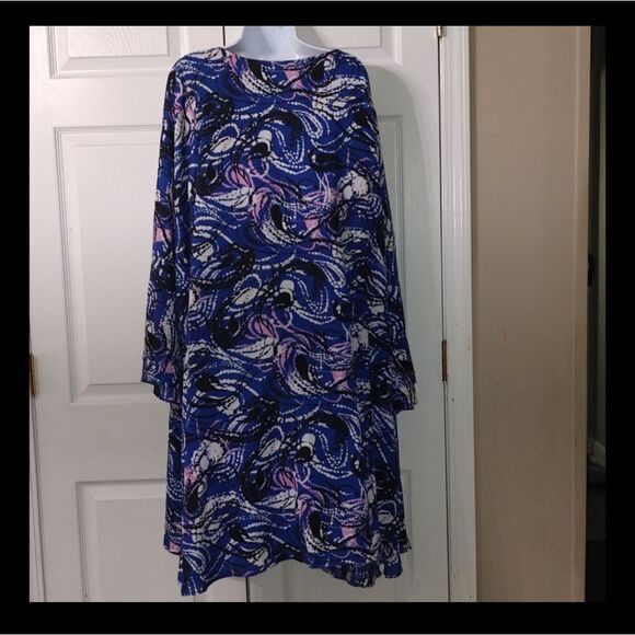 Lane Bryant multicolor Retro Flounce Bell Sleeve Dress Sz 28 - Picture 5 of 6